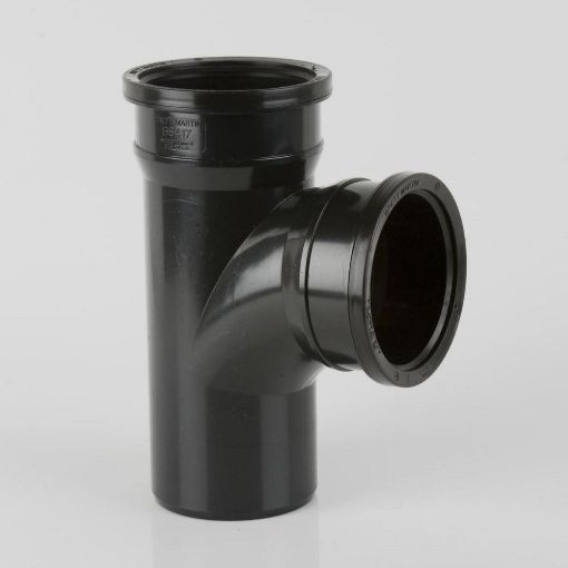 Picture of Brett Martin 110mm Push Fit Soil 92 1/2 deg Double Socket Branch without Bosses Black