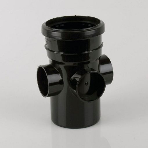 Picture of Brett Martin 110mm Push Fit Soil Single Socket Triple Boss Pipe Black