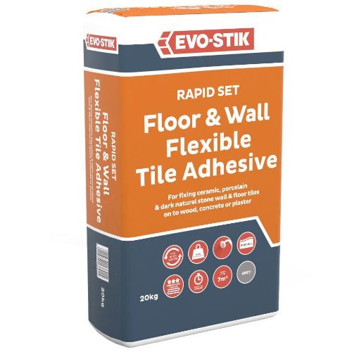 Picture of EVO-STIK FLOOR & WALL TILE ADHESIVE FAST SET FLEXIBLE FOR WOOD, CONCRETE & PLASTER (C2FT)  Grey 20 kg